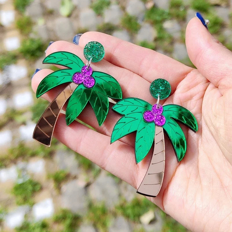 Grandes boucles d'oreilles colorées palmier vert