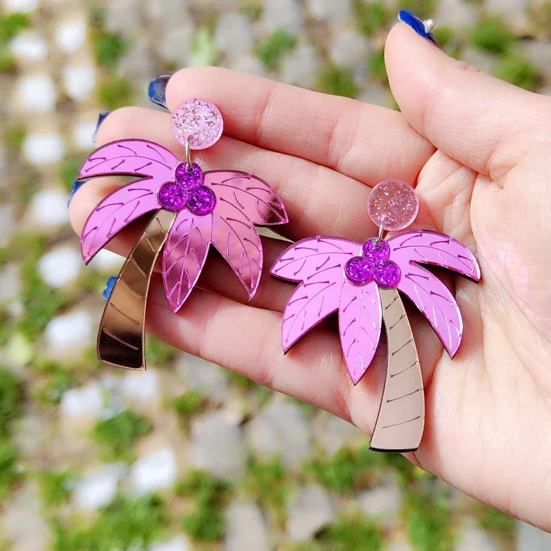 Grandes boucles d'oreilles colorées palmier rose