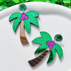 Grandes boucles d'oreilles colorées palmier vert