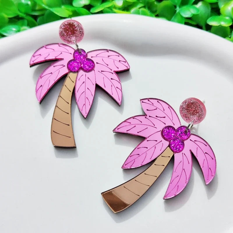 Grandes boucles d'oreilles colorées palmier rose