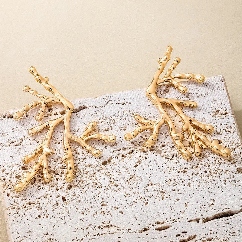 Grandes boucles d'oreilles corail pour femme or