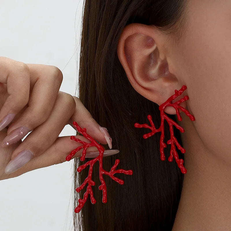 Grandes boucles d'oreilles corail pour femme rouge