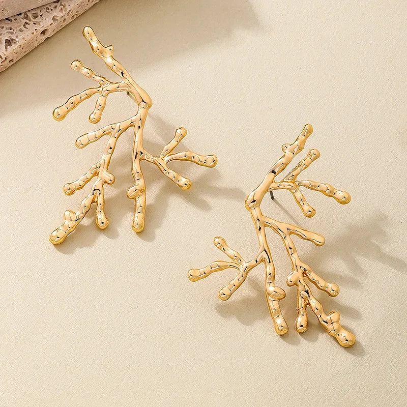 Grandes boucles d'oreilles corail pour femme or