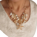 Large Necklace with Shell, Starfish, Conch, and Pearl Pendants