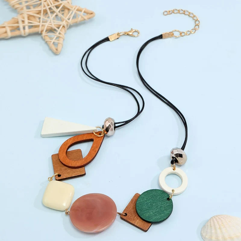 Asymmetric Bohemian Style Pendant Necklace pink