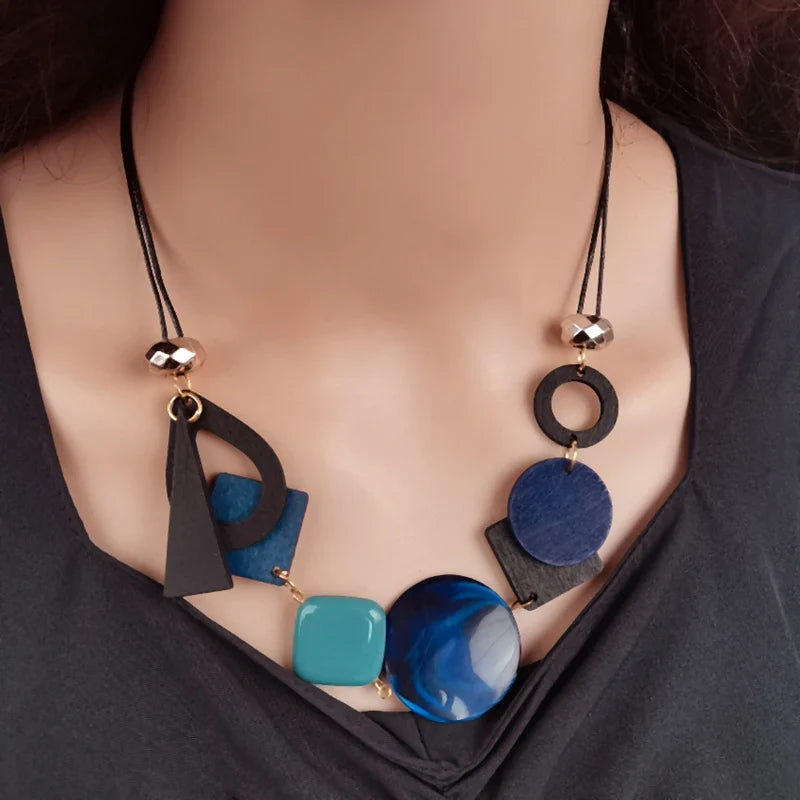 Asymmetric Bohemian Style Pendant Necklace blue