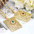 Collier long avec pendentif traditionnel arabe vert