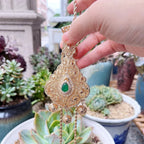Collier long avec pendentif traditionnel mariage fête arabe vert
