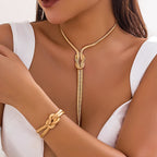 Long Necklace with Low Neckline & Its Bow Bracelet