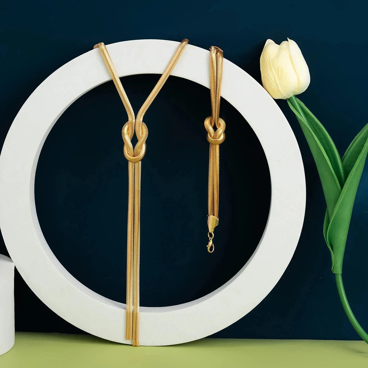 Long Knot Y Necklace for Neckline & Knot Bracelet