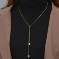Long Pendant Necklace with Gold Beads