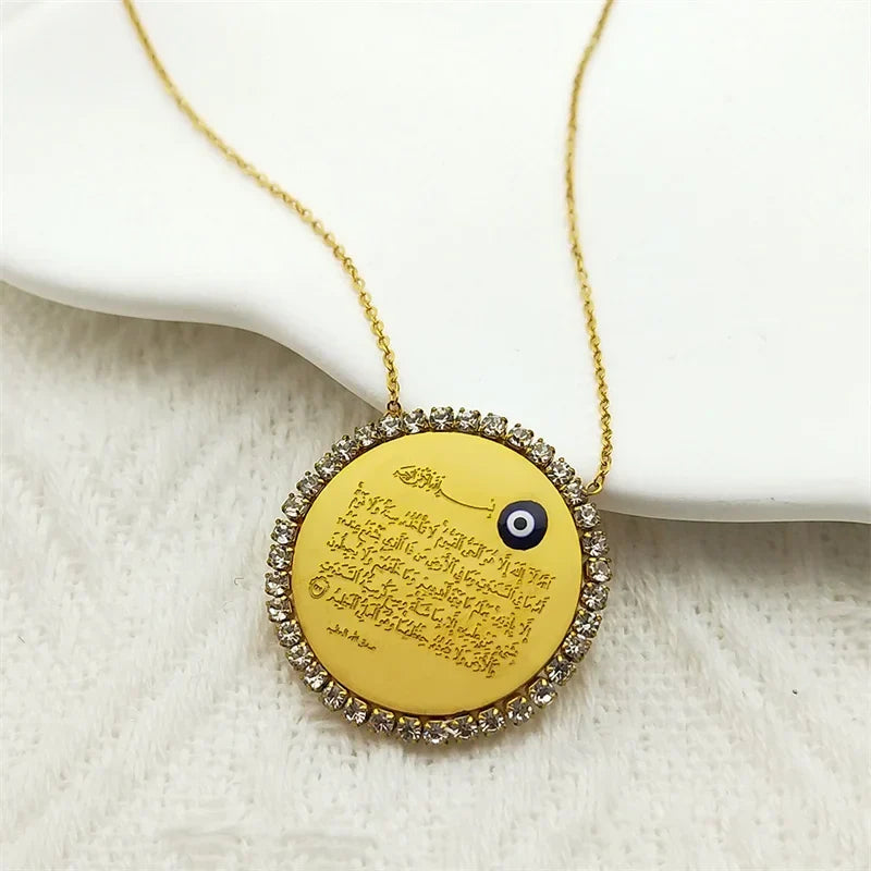 Collier long pour femme avec pendentif amulette Ayatul Kursi arabe islam musulman