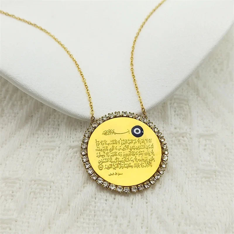 Collier long pour femme avec pendentif amulette Ayatul Kursi arabe islam musulman