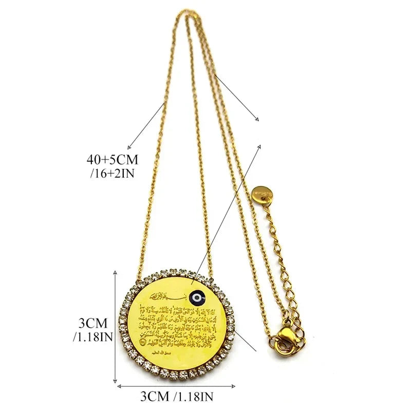 Collier long pour femme avec pendentif amulette Ayatul Kursi arabe islam musulman