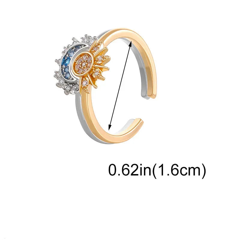 Set of 2 Moon or Sun Zircon Rings for Couples