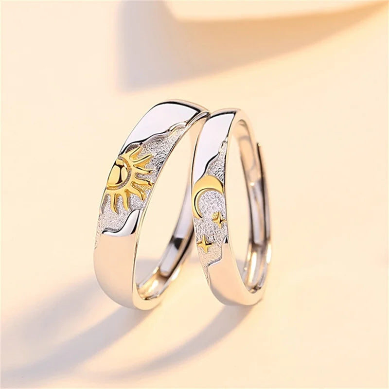 Set of 2 Couple Rings Moon and Sun Zircon Ring