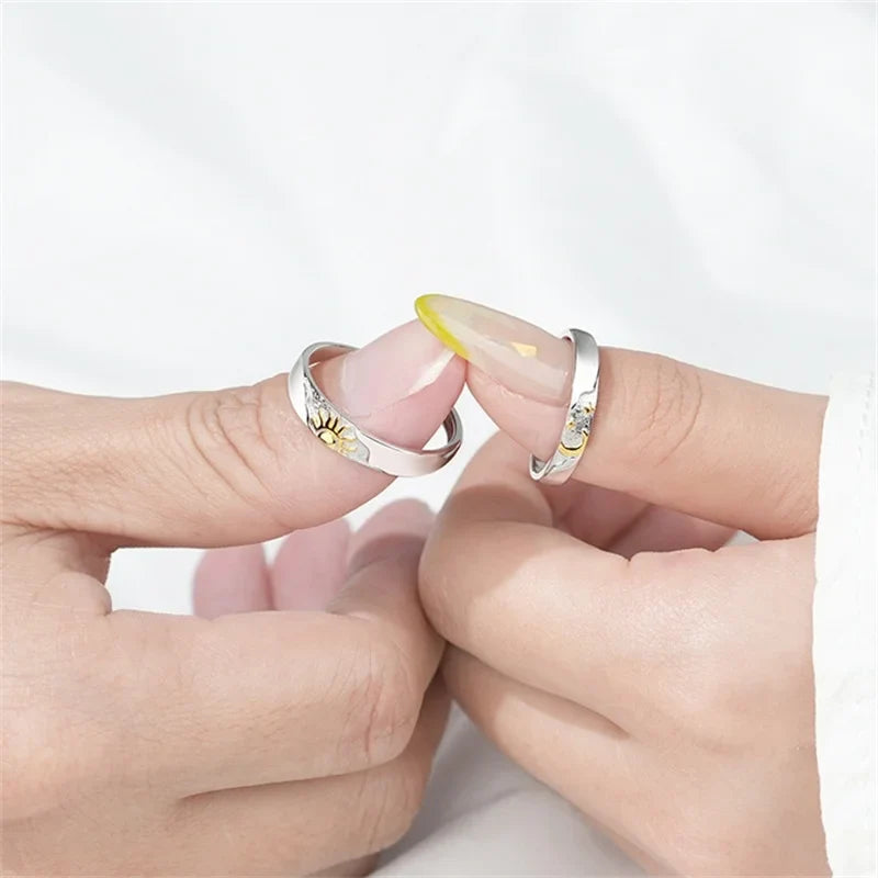 Set of 2 Couple Rings Moon and Sun Zircon Ring