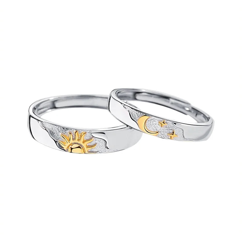 Set of 2 Couple Rings Moon and Sun Zircon Ring