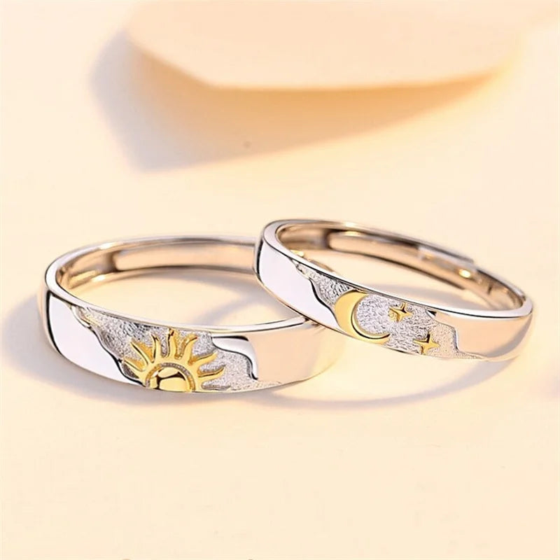 Set of 2 Couple Rings Moon and Sun Zircon Ring