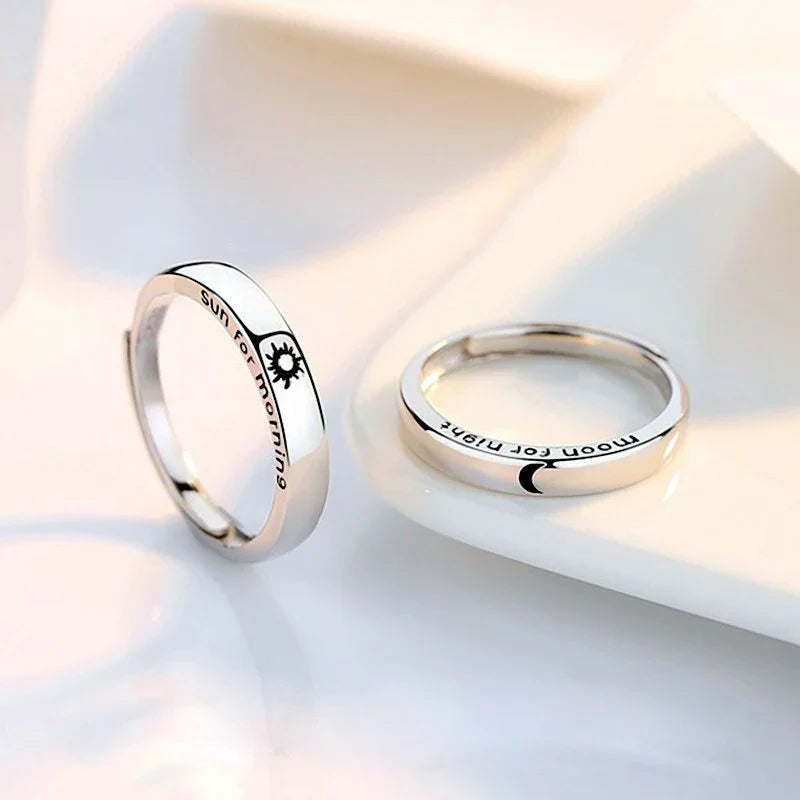 Set of 2 Couples Rings Sun and Moon Romantic Band