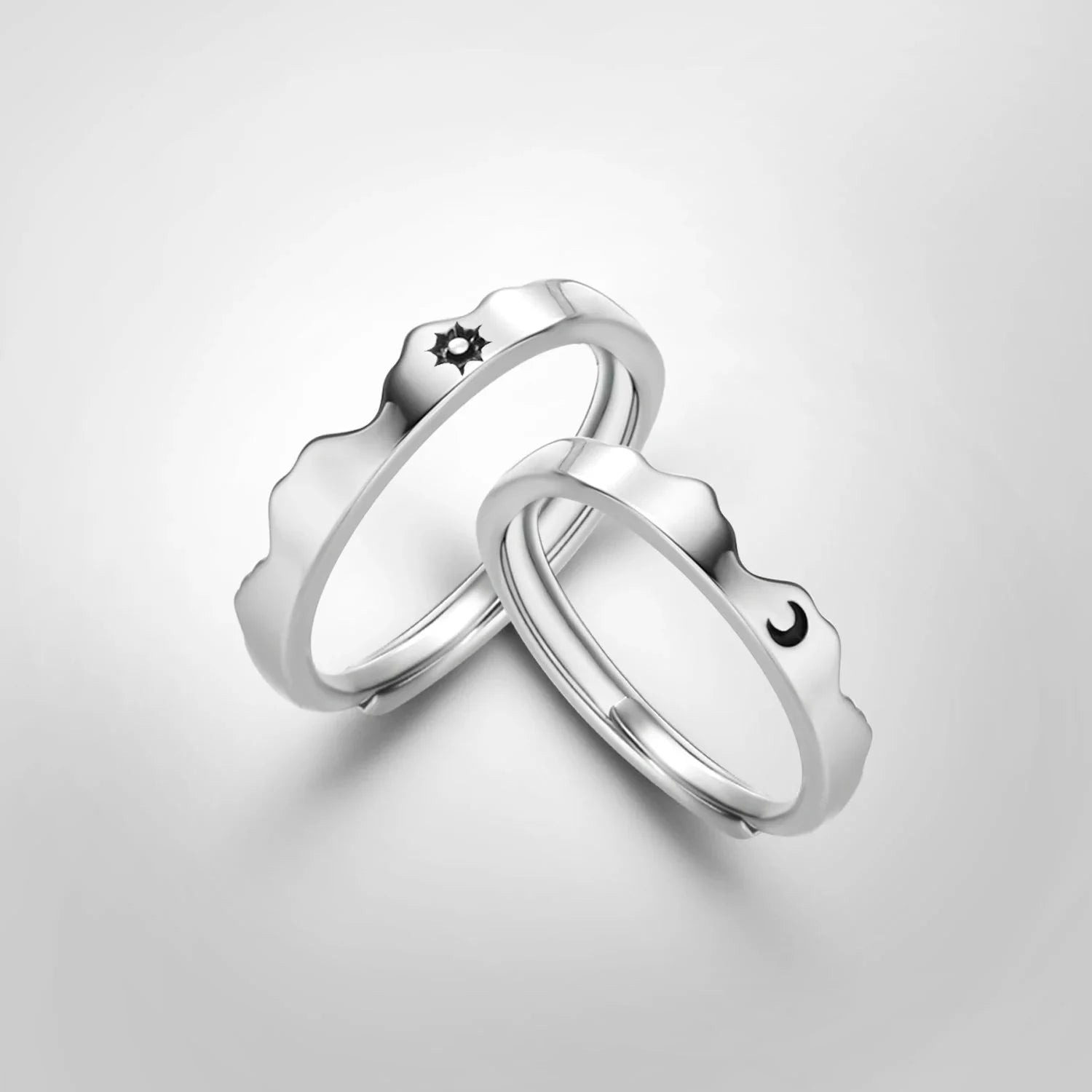 Set of 2 Couples Rings Sun and Moon Romantic Band