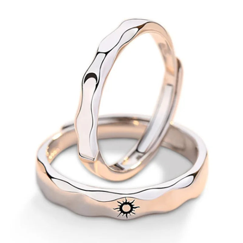 Set of 2 Couples Rings Sun and Moon Romantic Band