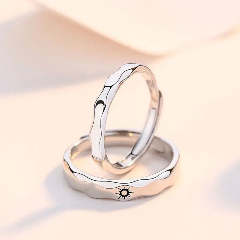 Set of 2 Couples Rings Sun and Moon Romantic Band