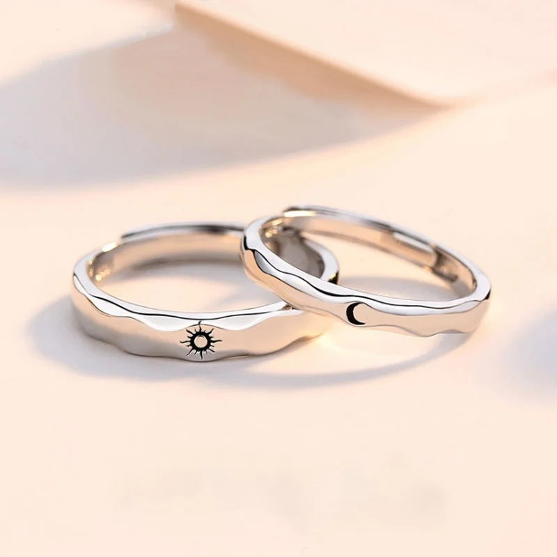 Set of 2 Couples Rings Sun and Moon Romantic Band