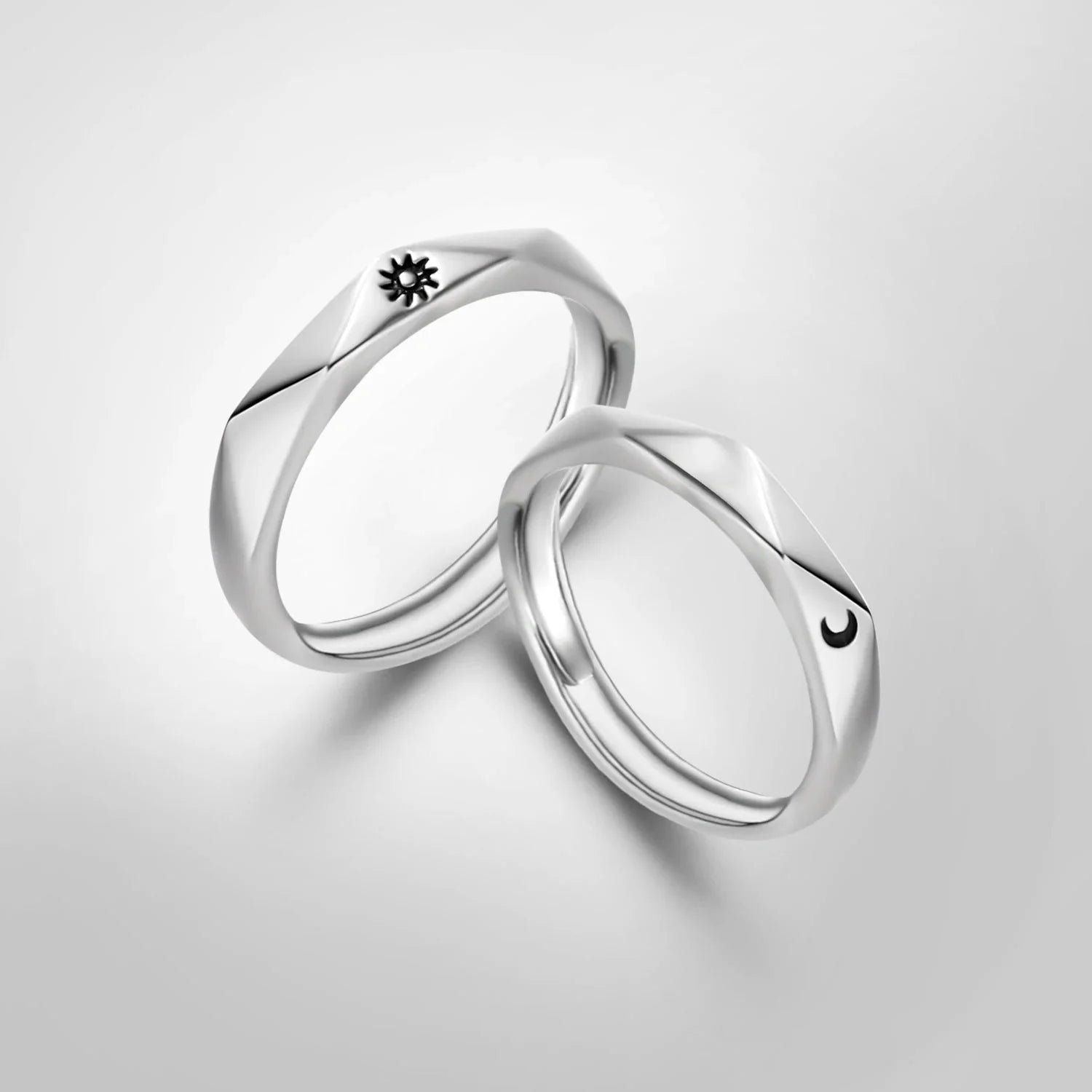 Set of 2 Couples Rings Sun and Moon Romantic Band