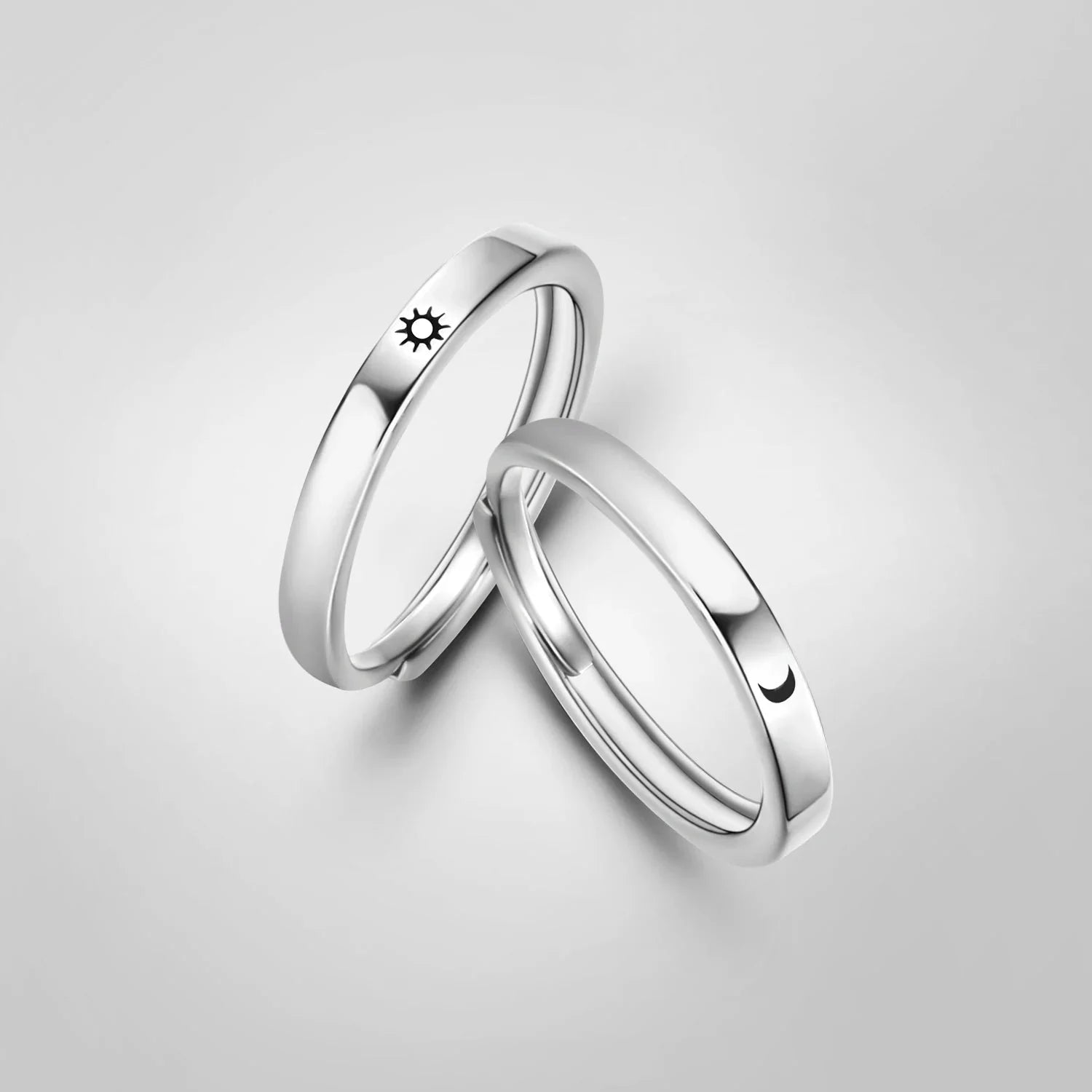 Set of 2 Couples Rings Sun and Moon Romantic Band
