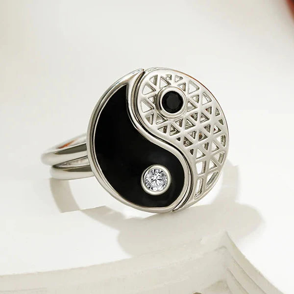 Set of 2 Yin Yang Rings with Zircon