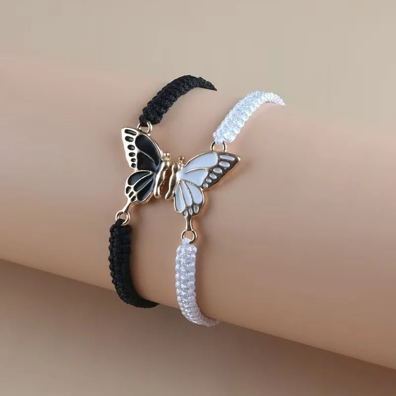 Set of 2 Butterfly Wing Bracelets for Best Friends black and white