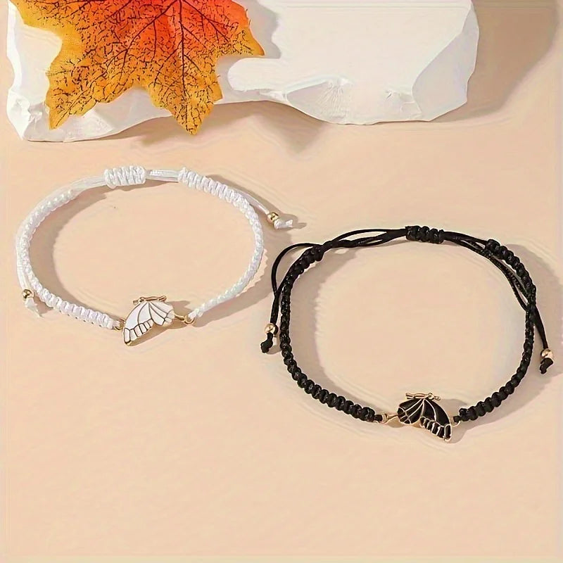 Set of 2 Butterfly Wing Bracelets for Best Friends black and white