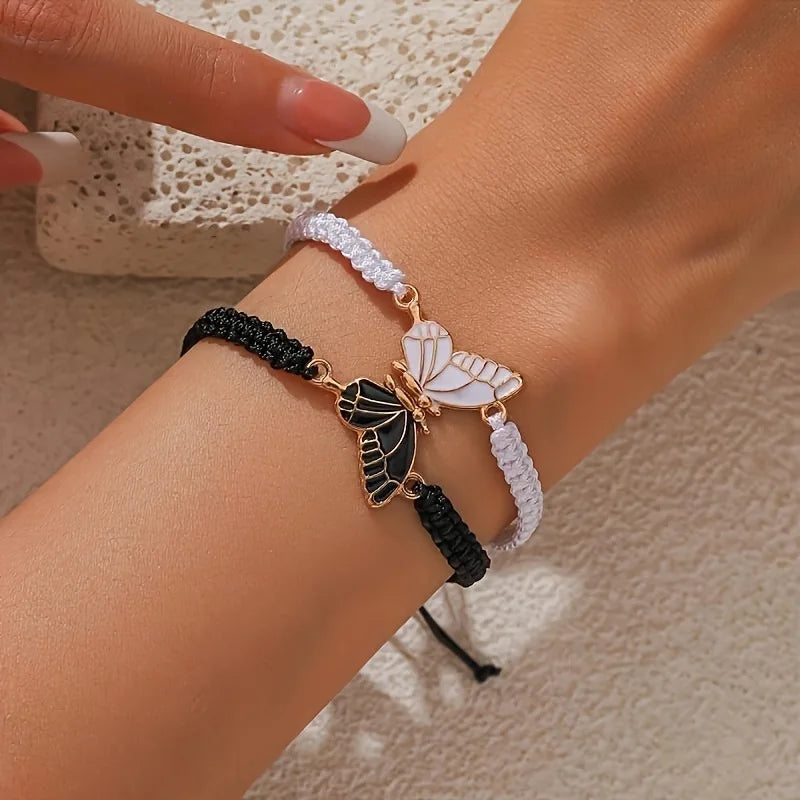 Set of 2 Butterfly Wing Bracelets for Best Friends black and white