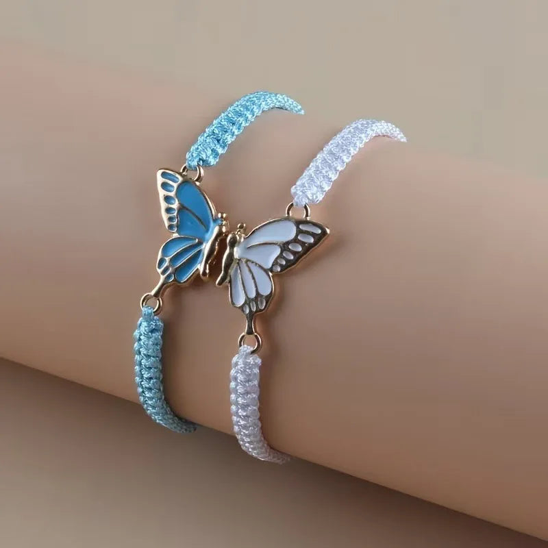 Set of 2 Butterfly Wing Bracelets for Best Friends blue and white
