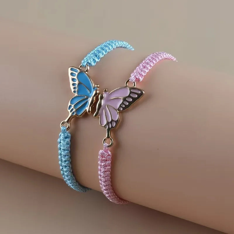 Set of 2 Butterfly Wing Bracelets for Best Friends blue and pink