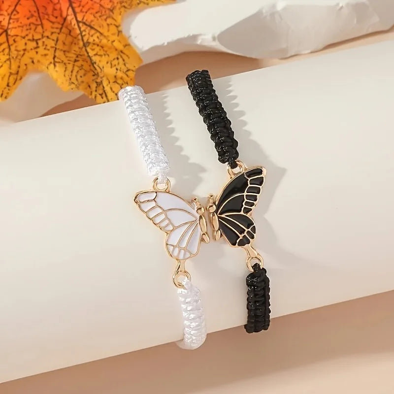 Set of 2 Butterfly Wing Bracelets for Best Friends black and white