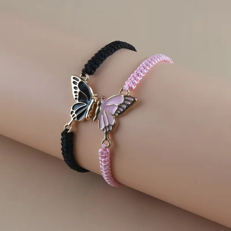 Set of 2 Butterfly Wing Bracelets for Best Friends black and pink