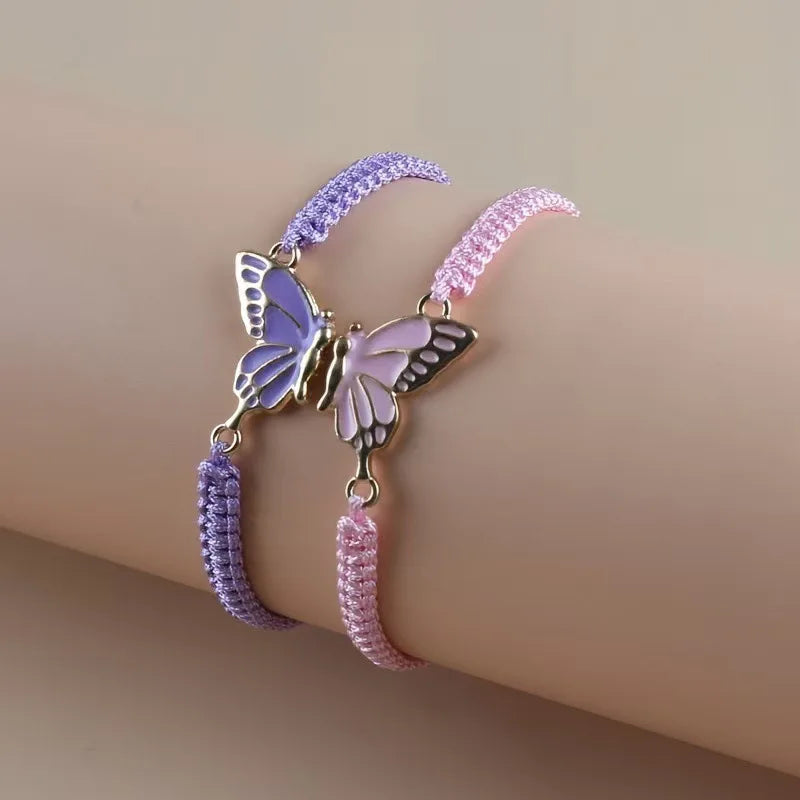 Set of 2 Butterfly Wing Bracelets for Best Friends purple and pink