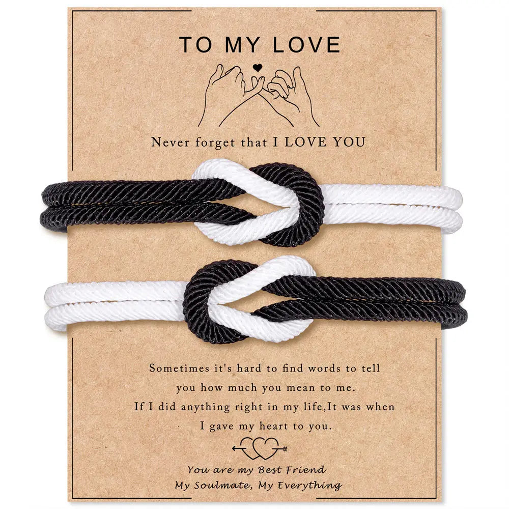 Lot de 2 Bracelets Nœud pour Couple blanc et noir