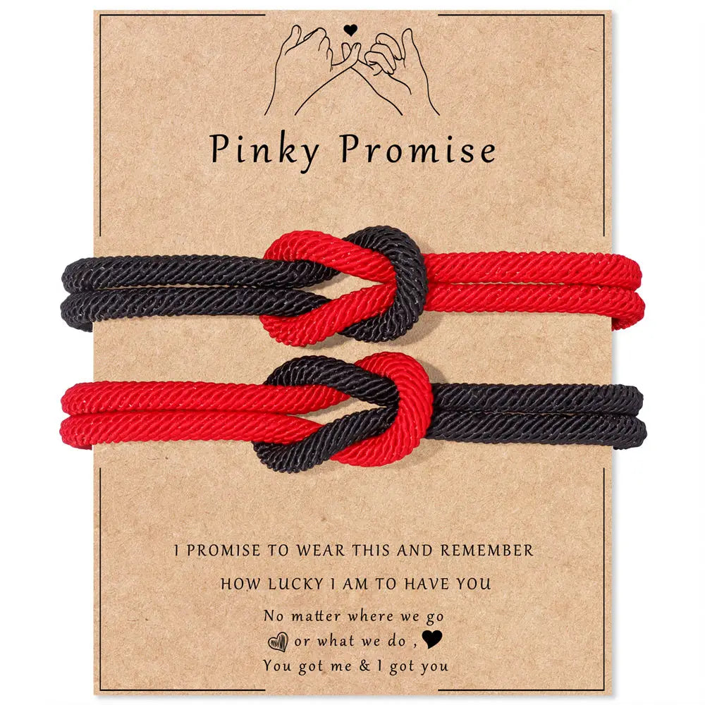 Lot de 2 Bracelets Nœud pour Couple rouge et noir