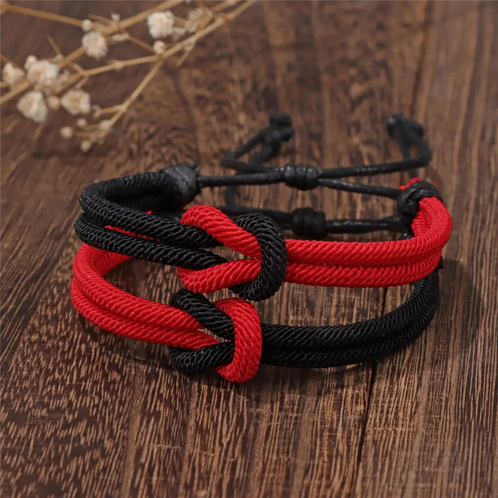 Lot de 2 Bracelets Nœud pour Couple rouge et noir