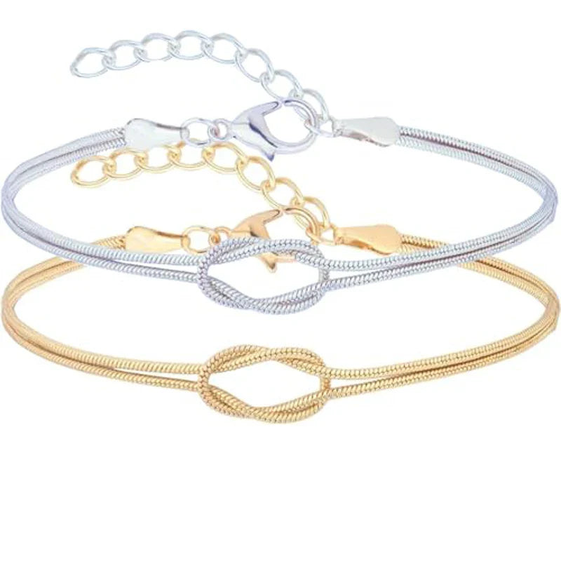 Set of 2 Romantic Knot Bracelets for Couple, Friends, or Duo