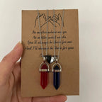 Lot de 2 Colliers avec Pendentif en Pierre pour Couple rouge et bleu