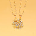 Set of 2 Necklaces with Moon or Sun Pendant in Zircon for Couple gold