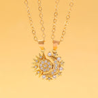 Set of 2 Necklaces with Moon or Sun Pendant in Zircon for Couple gold