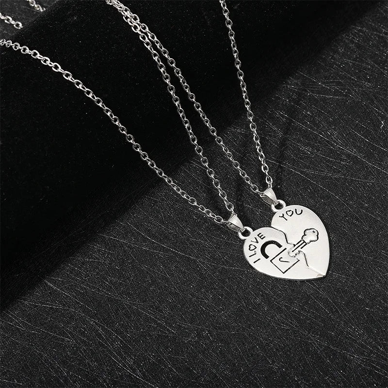 Set of 2 Necklaces with Half-Heart "I Love You" Pendants for Couples in Love