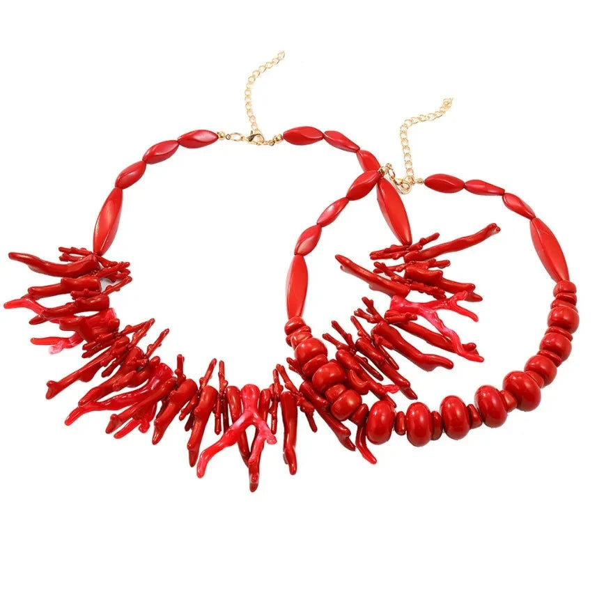 Lot de 2 colliers corail rouge