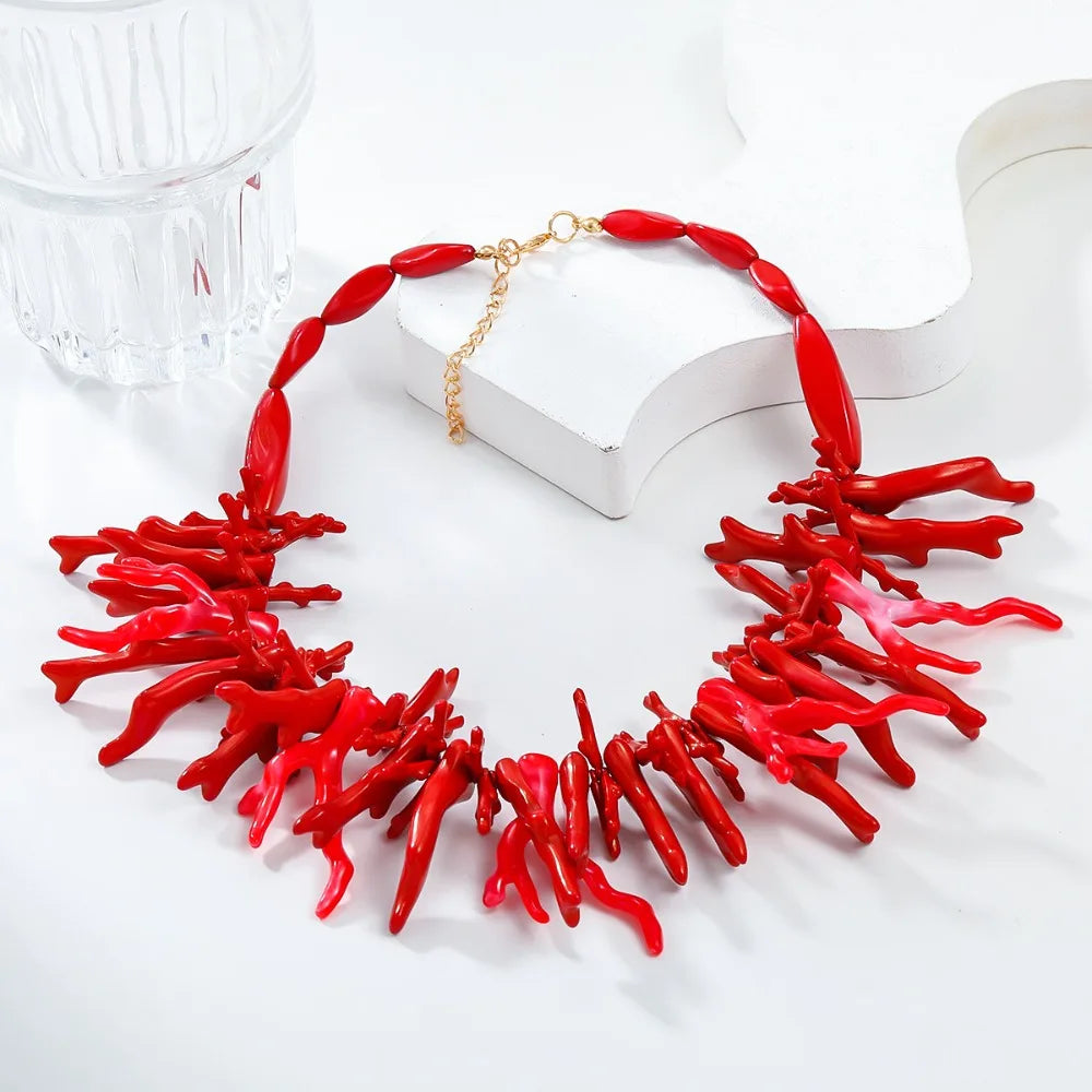 Lot de 2 colliers corail rouge