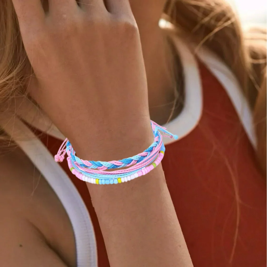 Lot de 3 Bracelets Brésiliens Colorés Imperméables rose
